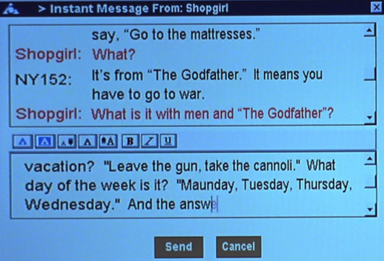 Screenshot from You've Got Mail's Godfather scene